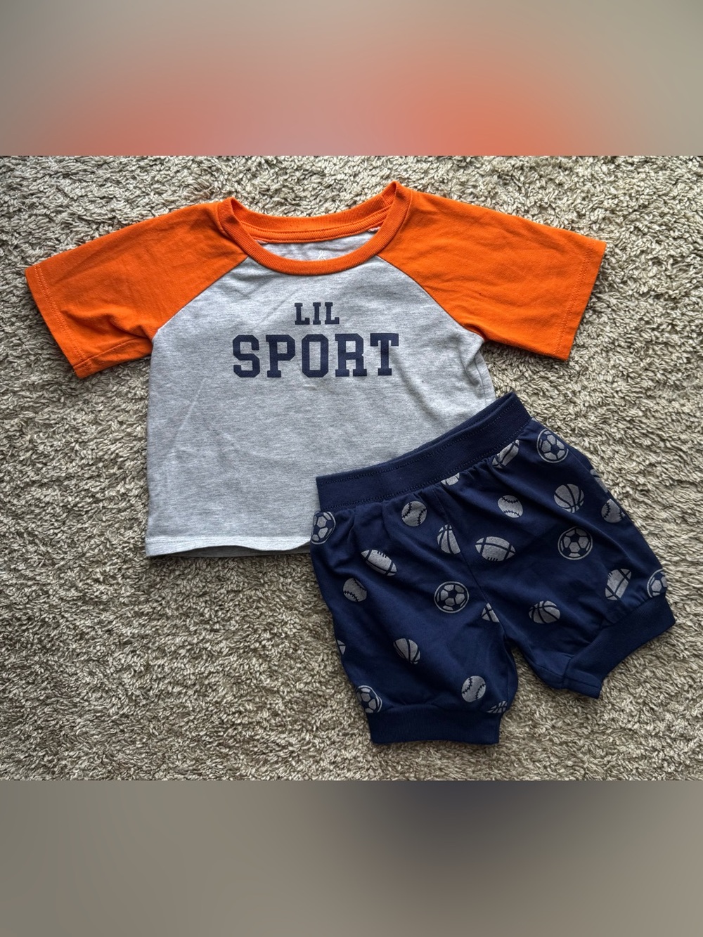 3-6M Baby Boy 2pc Outfit Set “Lil Sport” Shirt & Matching Shorts